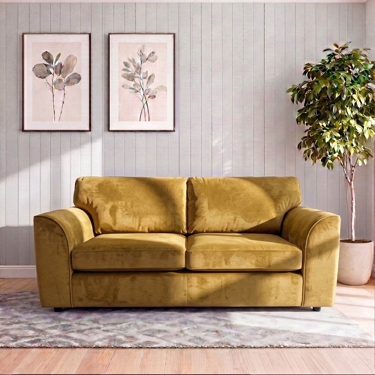 Plush Fabric Full Back Sofa Set