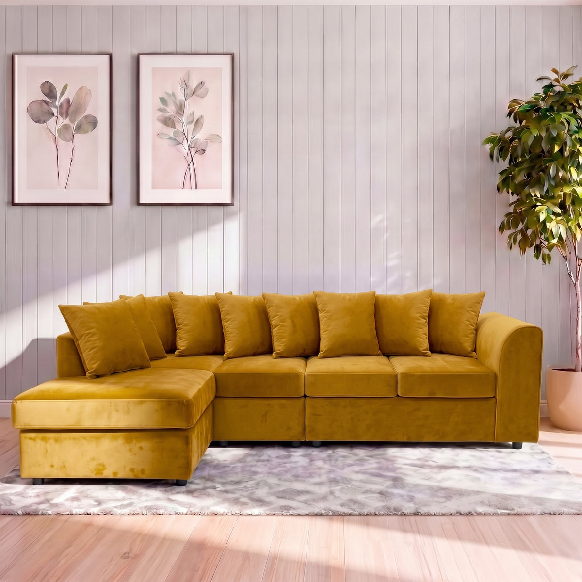 Plush Velvet Scatter Back XL L Shape Sofa