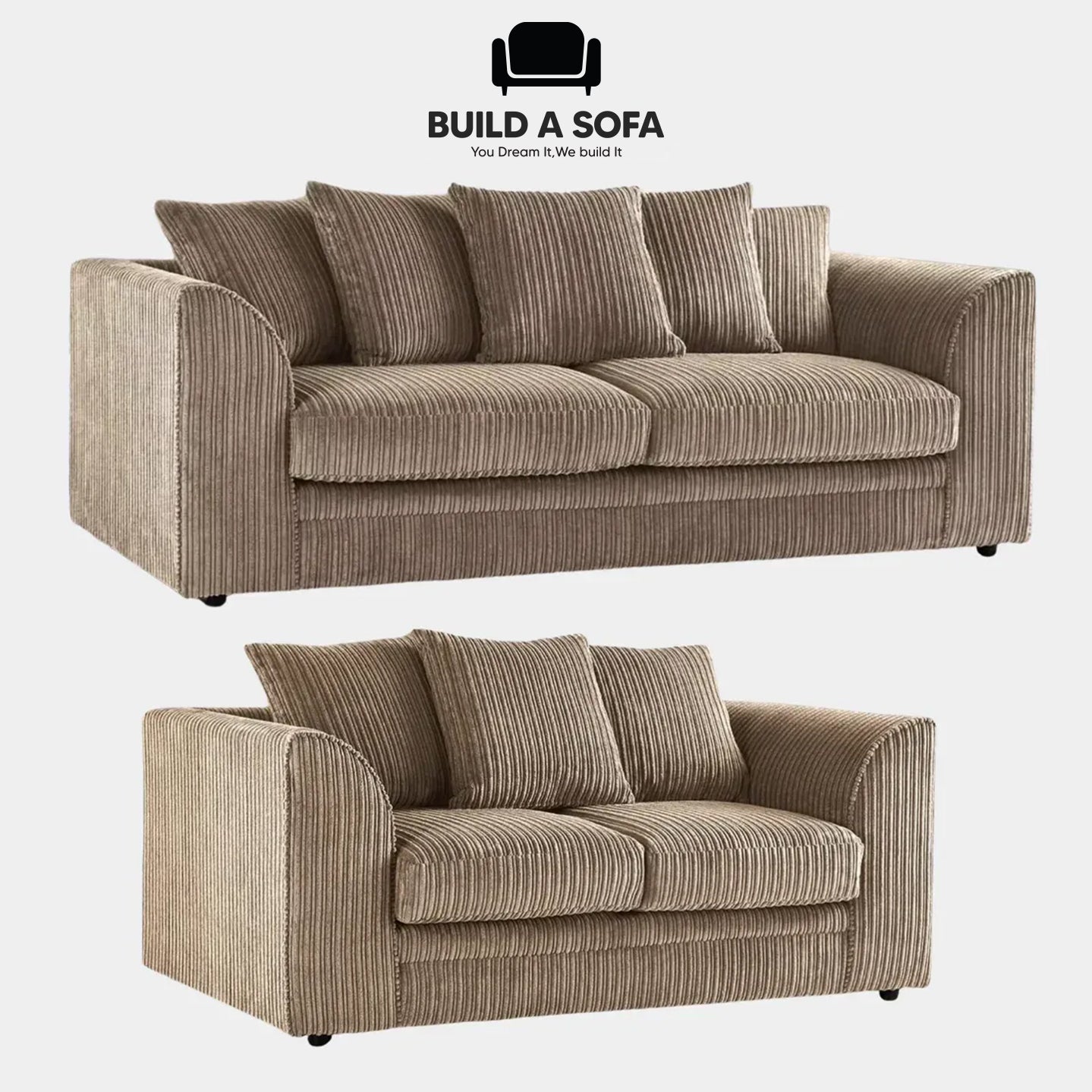 Luxury Jumbo Cord Fabric Scatter Back Sofa Set