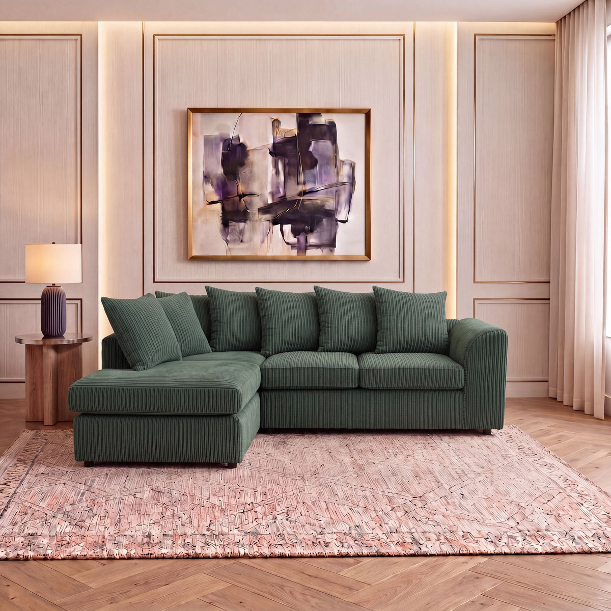 Jumbo Cord Fabric L Shape Scatter Back Sofa