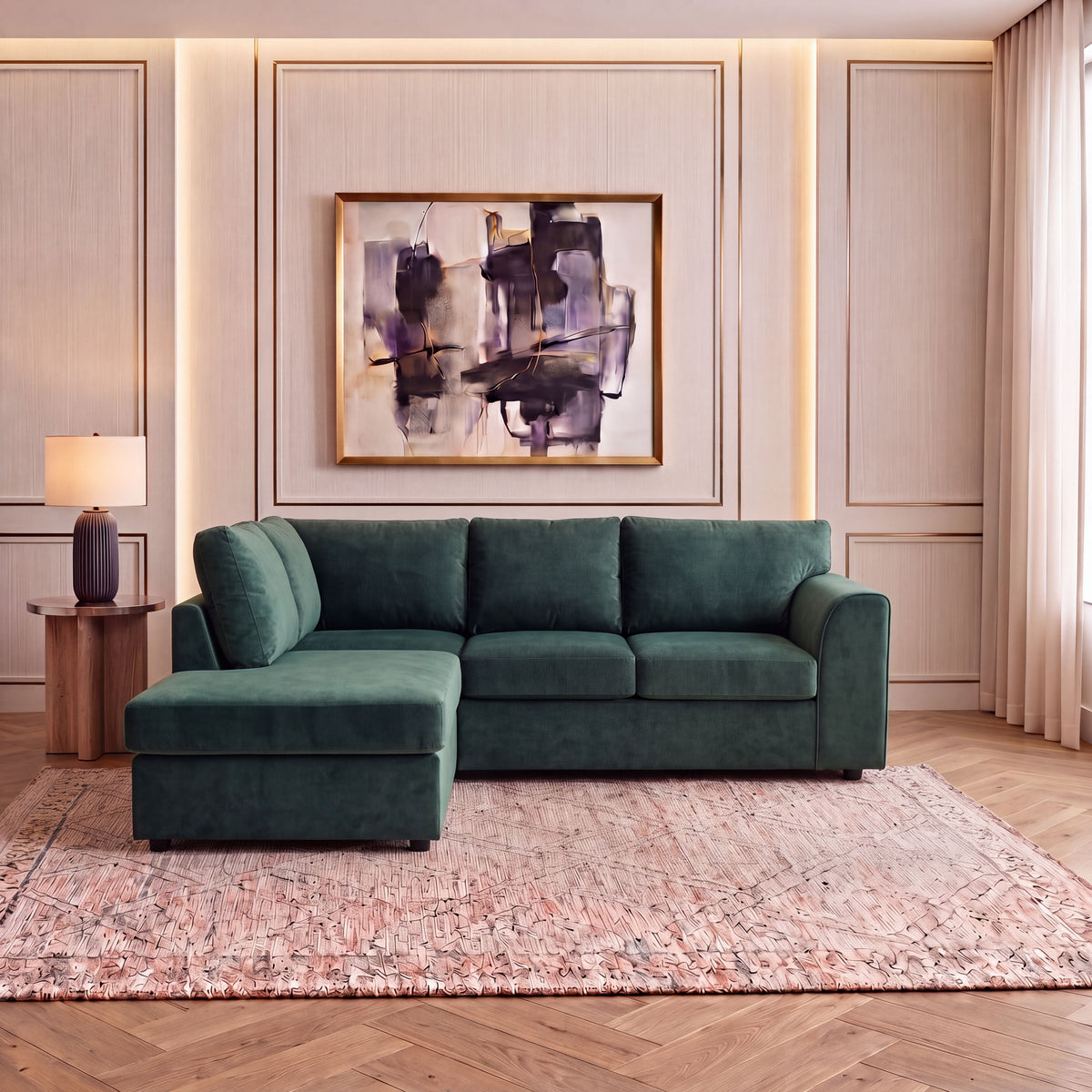 Plush Velvet Full Back L Shape Sofa