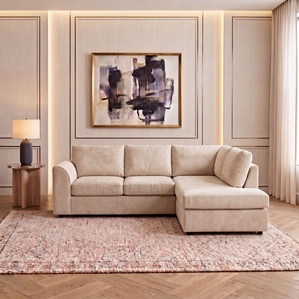 Plush Velvet Full Back L Shape Sofa