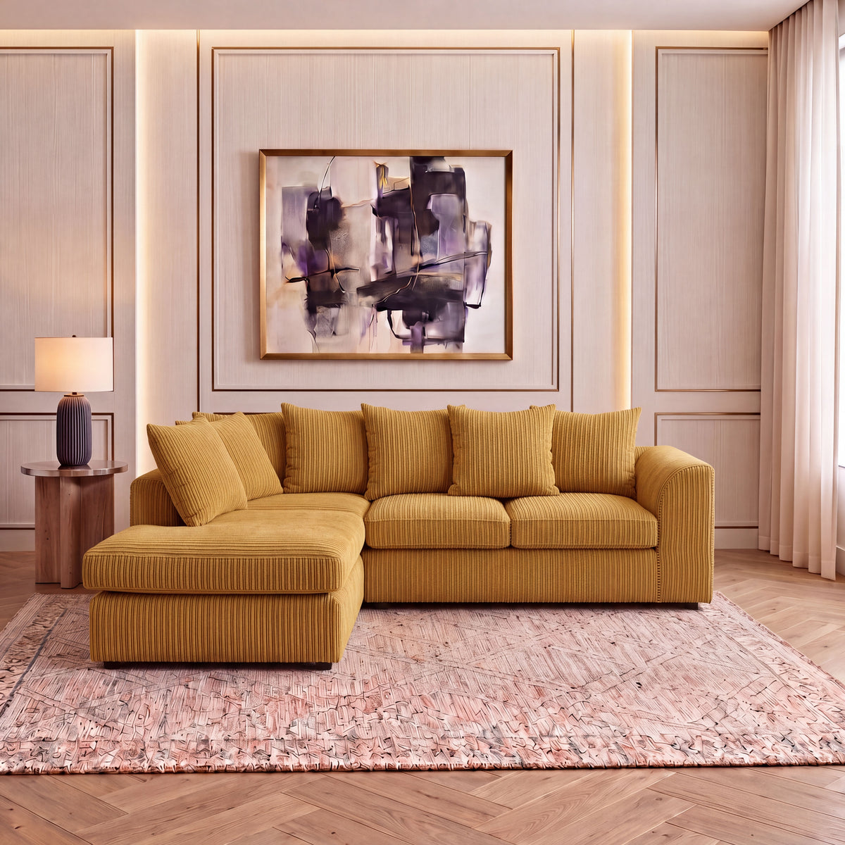 Jumbo Cord Fabric L Shape Scatter Back Sofa