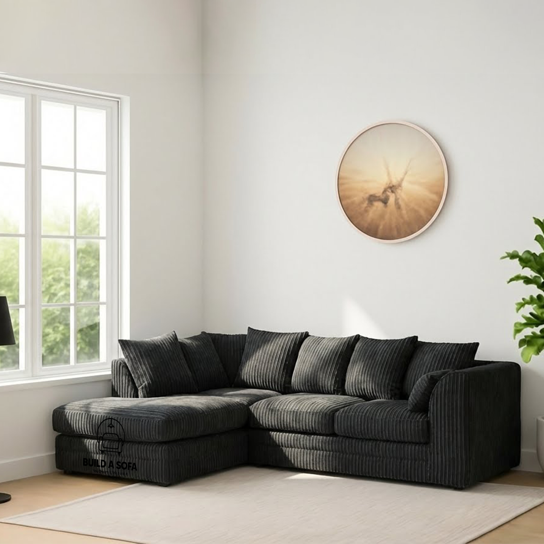 Jumbo Cord Fabric L Shape Scatter Back Sofa