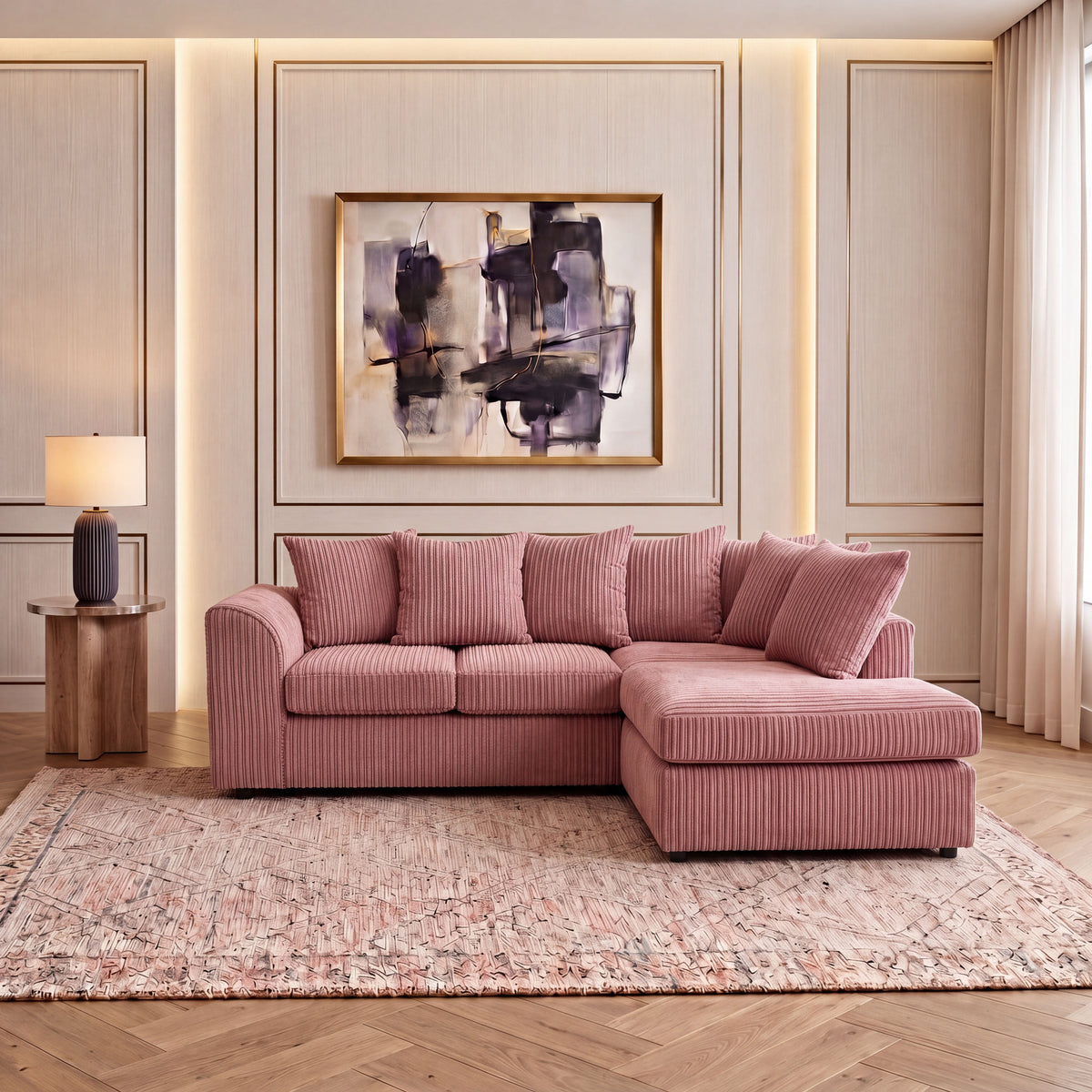 Jumbo Cord Fabric L Shape Scatter Back Sofa