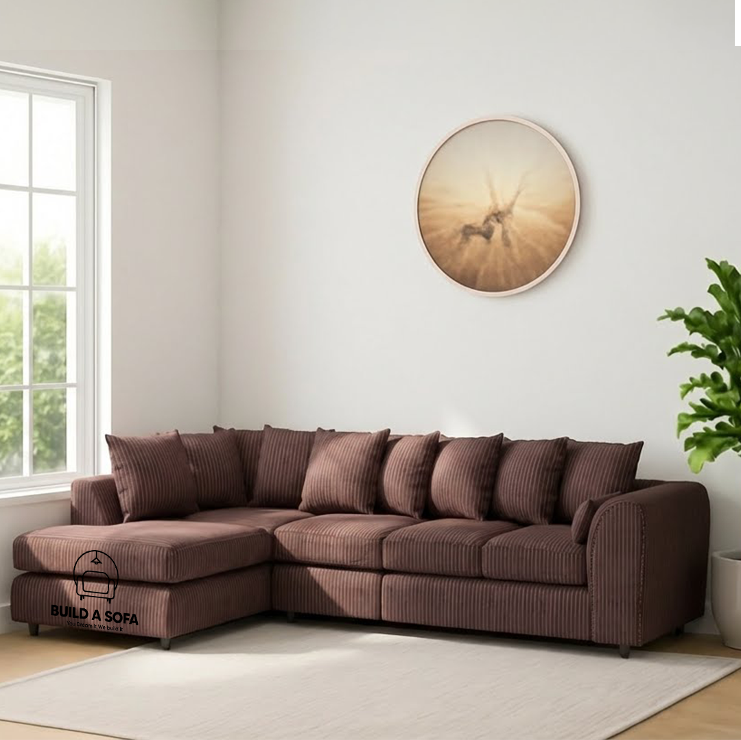 XL Jumbo Cord Fabric L Shape Scatter Back Sofa
