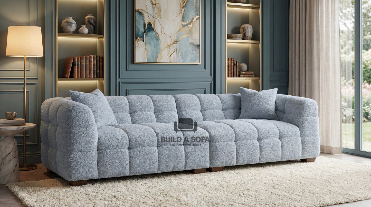 Boucle Fabric 4 Seater Scatter Back Sofa