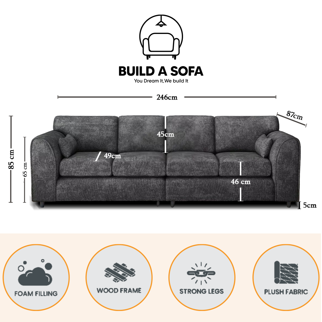 Alaska Fabric 4 Seater Full Back Sofa